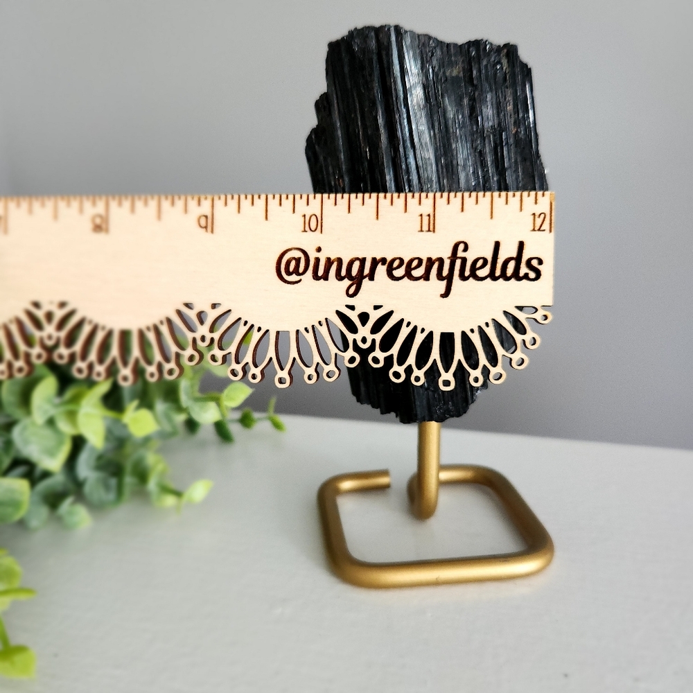 Raw black tourmaline chunk on gold stand - crystal - Picture 9 of 10